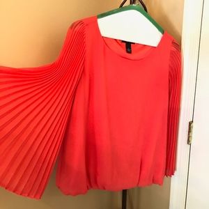 Coral Accordion Sleeve Blouse